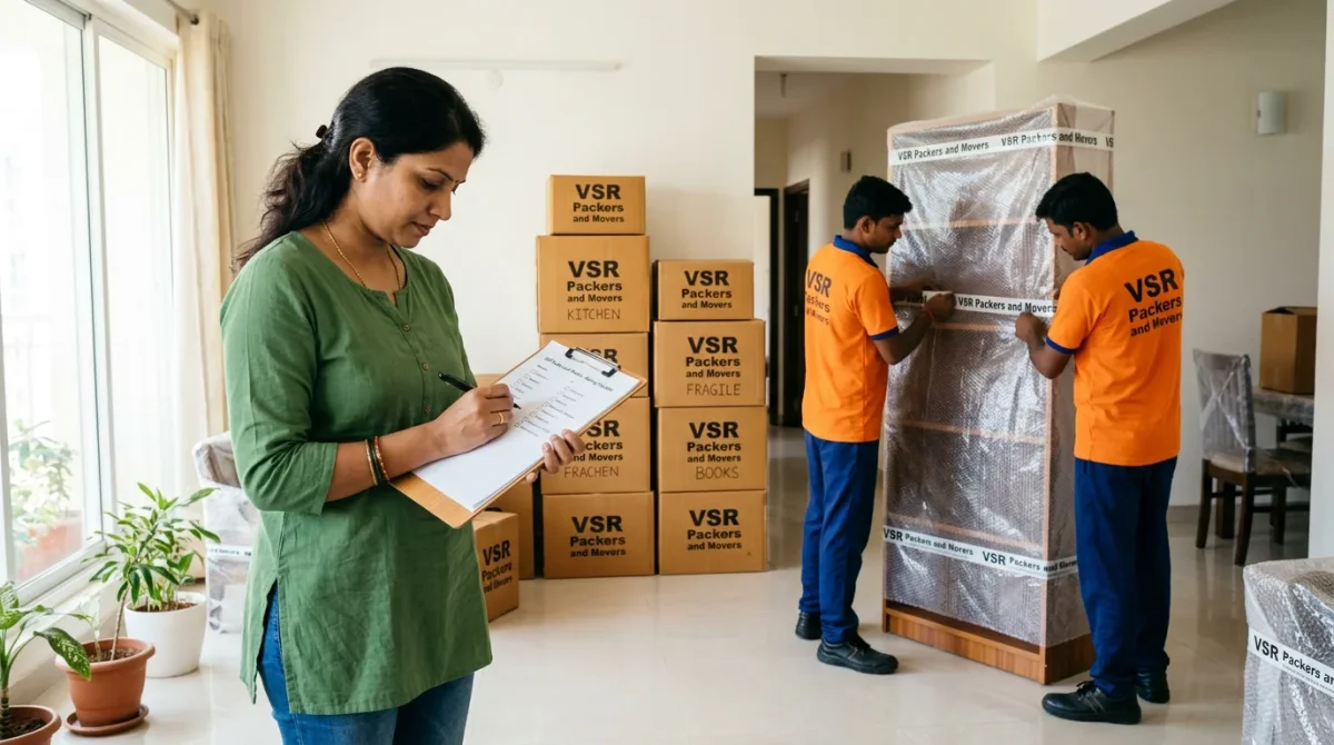 VSR Packers and Movers team using a moving checklist during packing for stress-free relocation