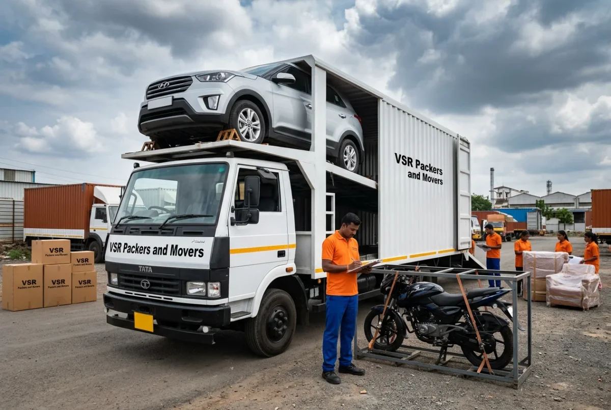 Professional car and bike transport service with enclosed carriers by VSR Packers and Movers